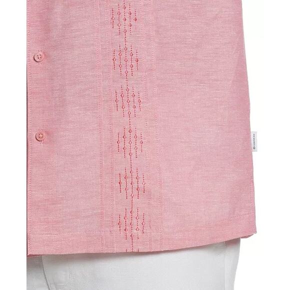 Cubavera Men's Embroidered Pintucked Panel Button Down Shirt Pink Linen L - Picture 3 of 9
